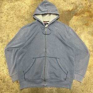 Tommy Hilfiger Fleece Hoodie Men’s XXL Blue Faded Casual Streetwear Retro Comfy